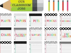 Black, White & Stylish Brights Classroom Jobs Bulletin Board Set
