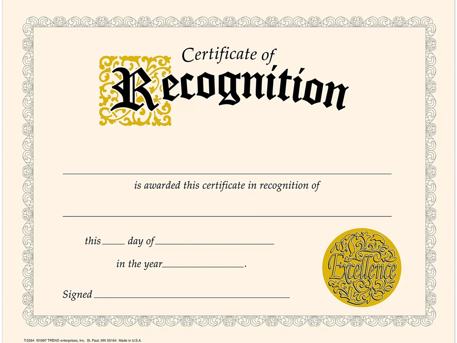 Certificate of Recognition Awards