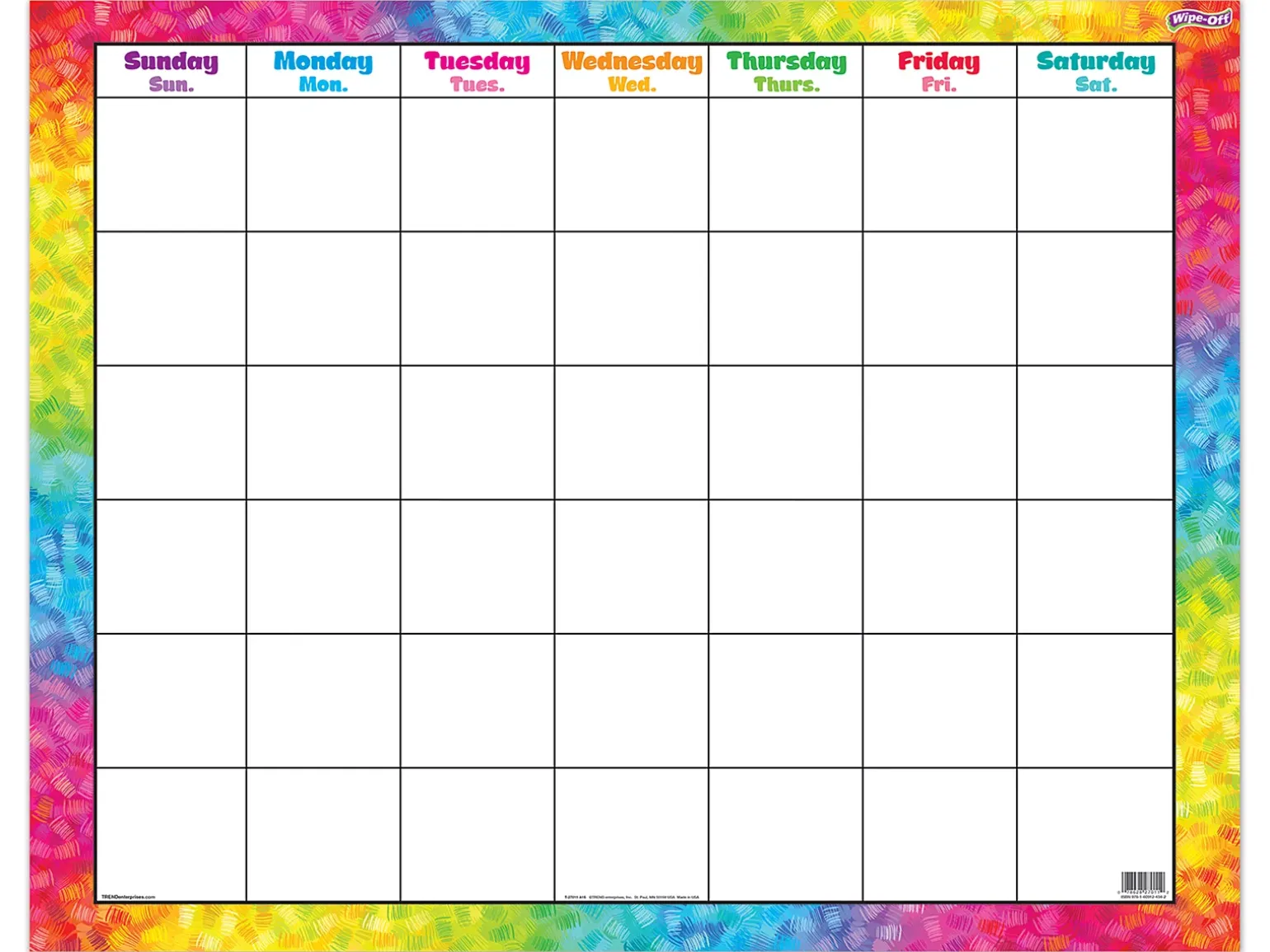 Colorful Brushstroke Write & Wipe Classroom Calendar