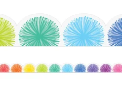 Colorful Poms Rainbow Scalloped Border