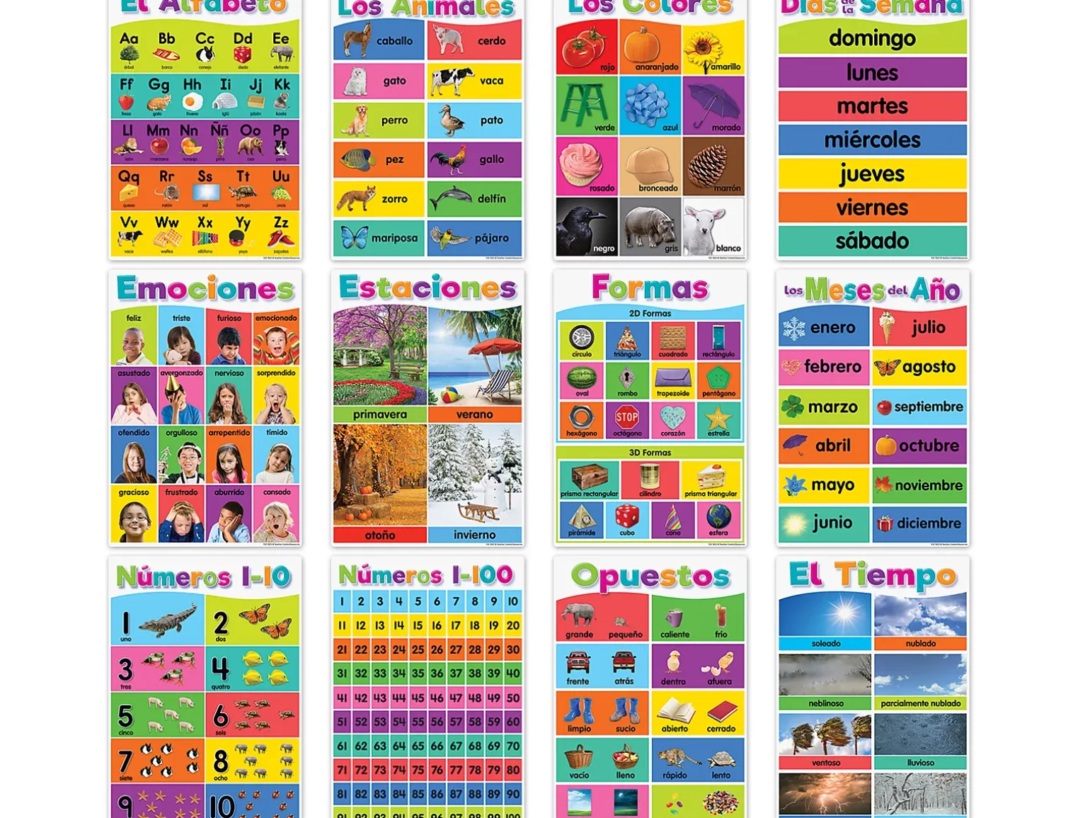 Colorful Spanish Basics Small Poster Pack