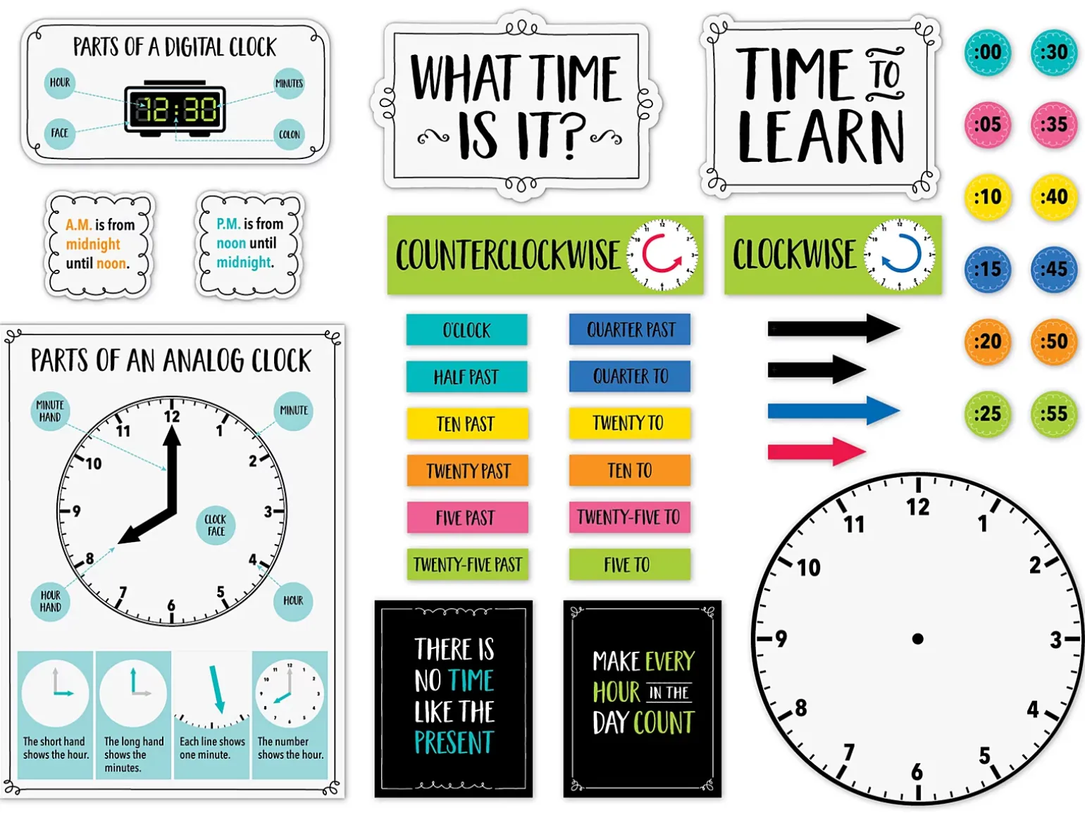 Core Decor Telling Time Bulletin Board Set