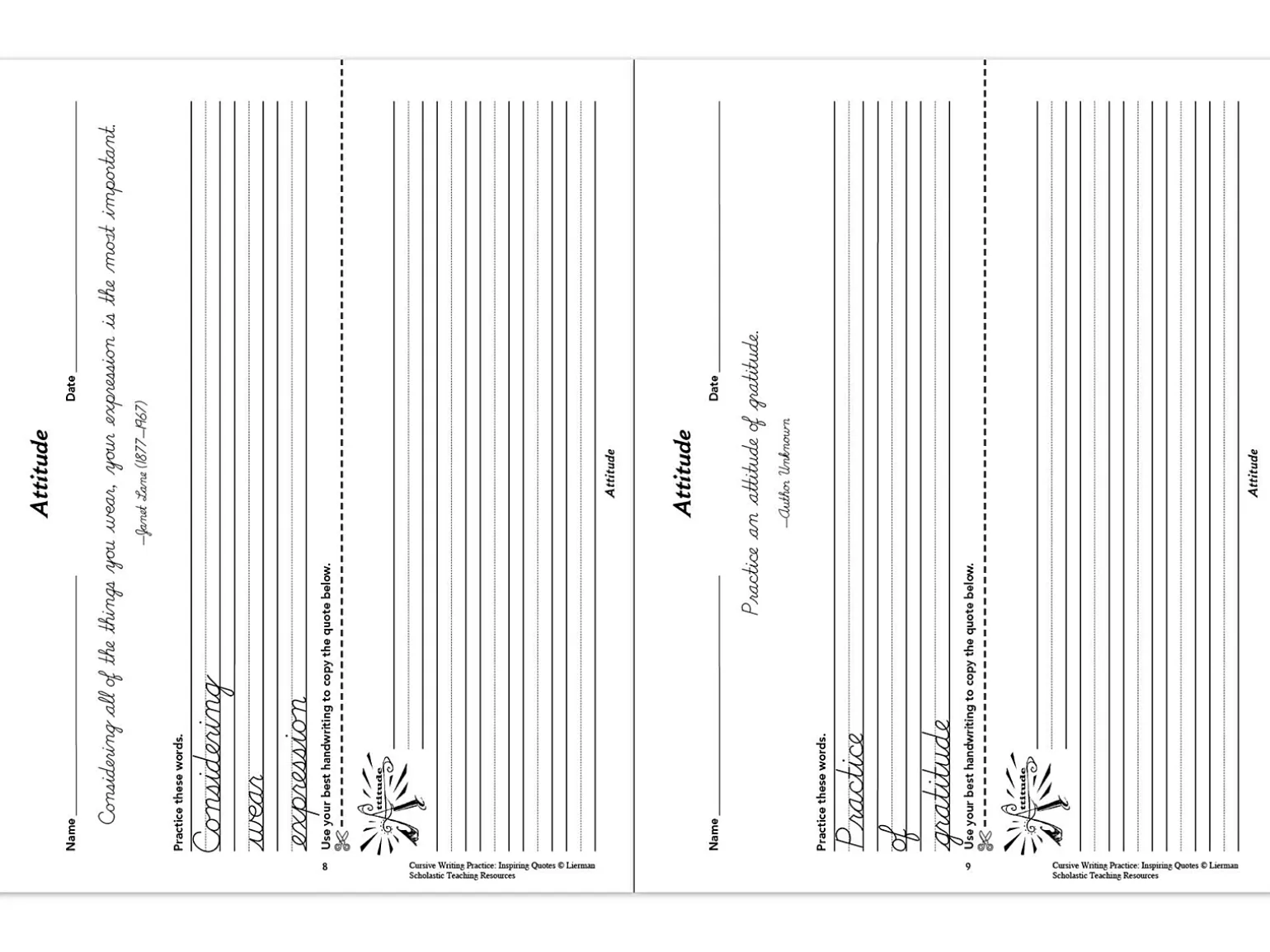 Cursive Writing Practice with Inspiring Quotes Workbook