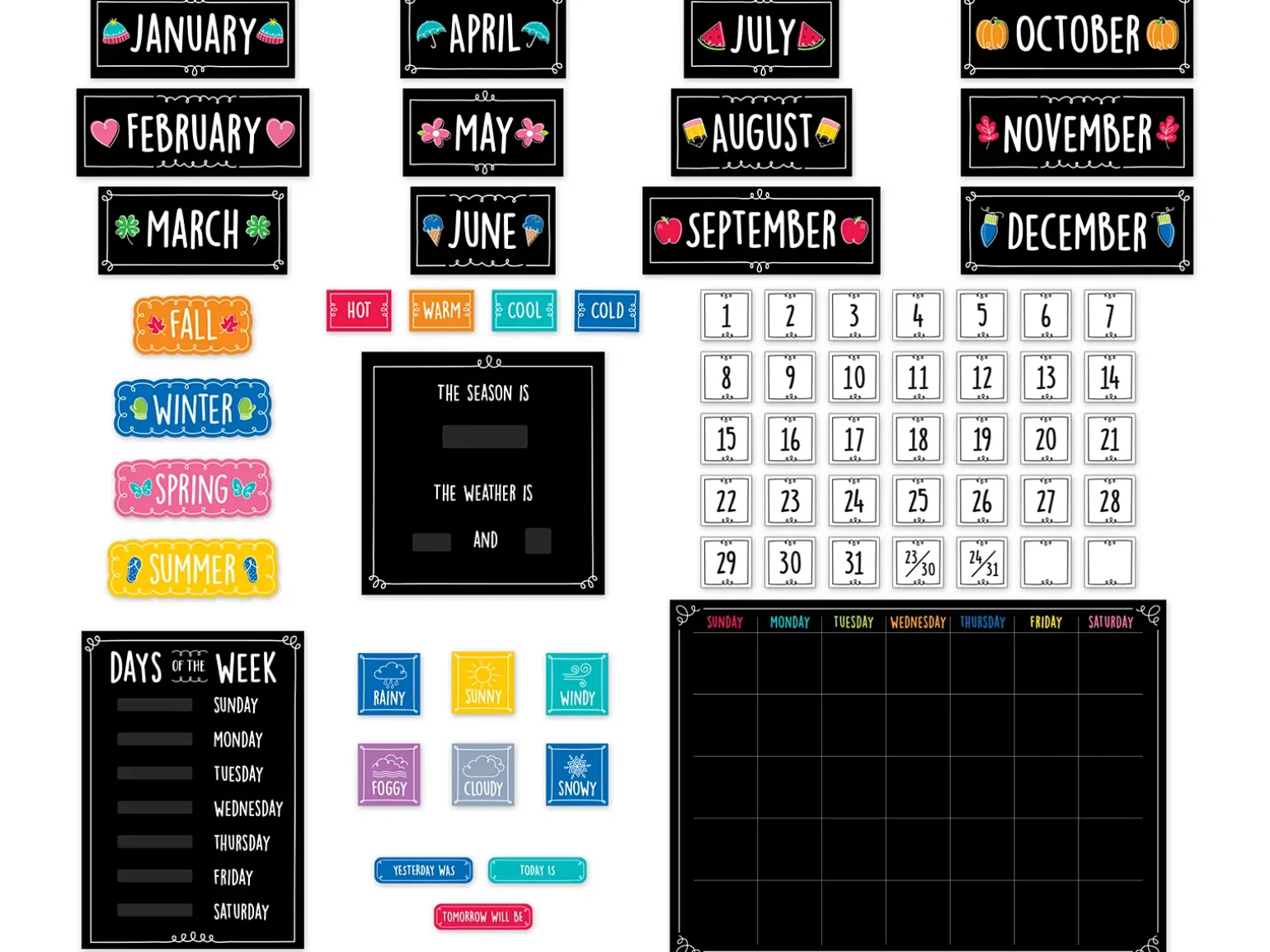 Doodle Calendar Bulletin Board Set