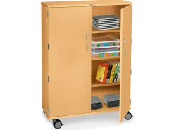 Flex-Space Mobile 4-Shelf Locking Storage Cabinet - Maple