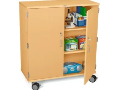 Flex-Space Mobile 3-Shelf Locking Storage Cabinet - Maple