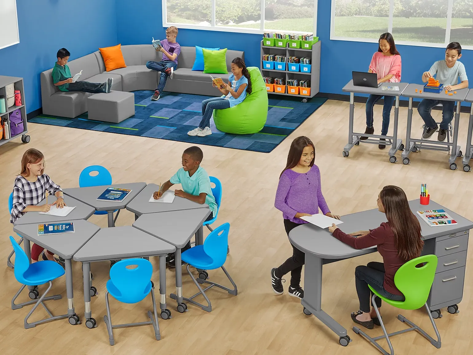 Flex-Space Mobile Student Desk - Gray