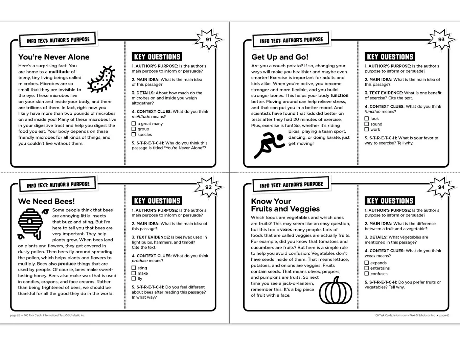 Informational Text 100 Task Cards Workbook