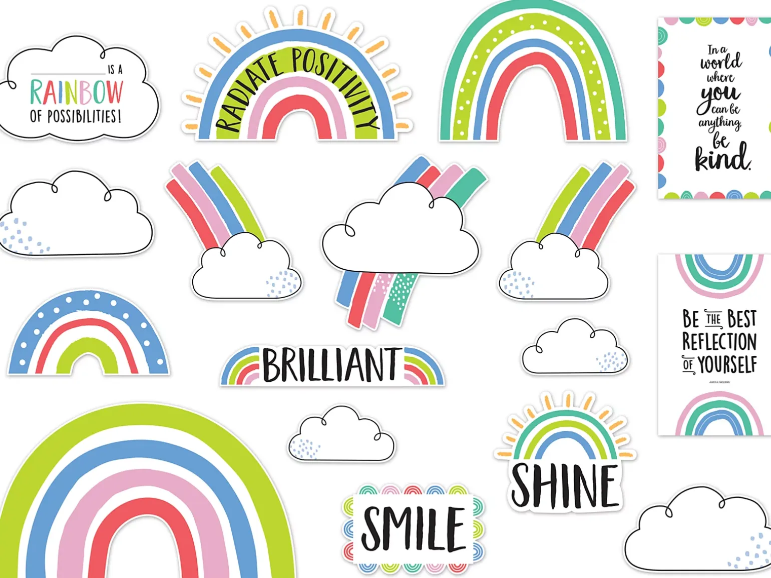Rainbow Doodles Motivational Bulletin Board Set