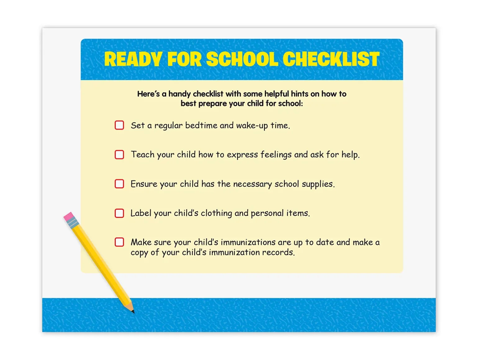 Ready for School Activity Calendar