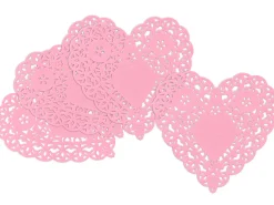 Small Pink Paper Heart Doilies - Set of 100