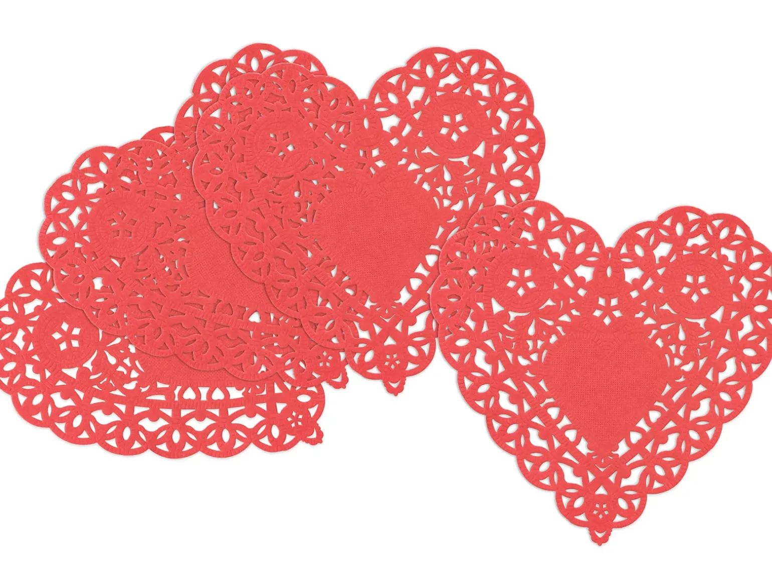 Small Red Paper Heart Doilies - Set of 100
