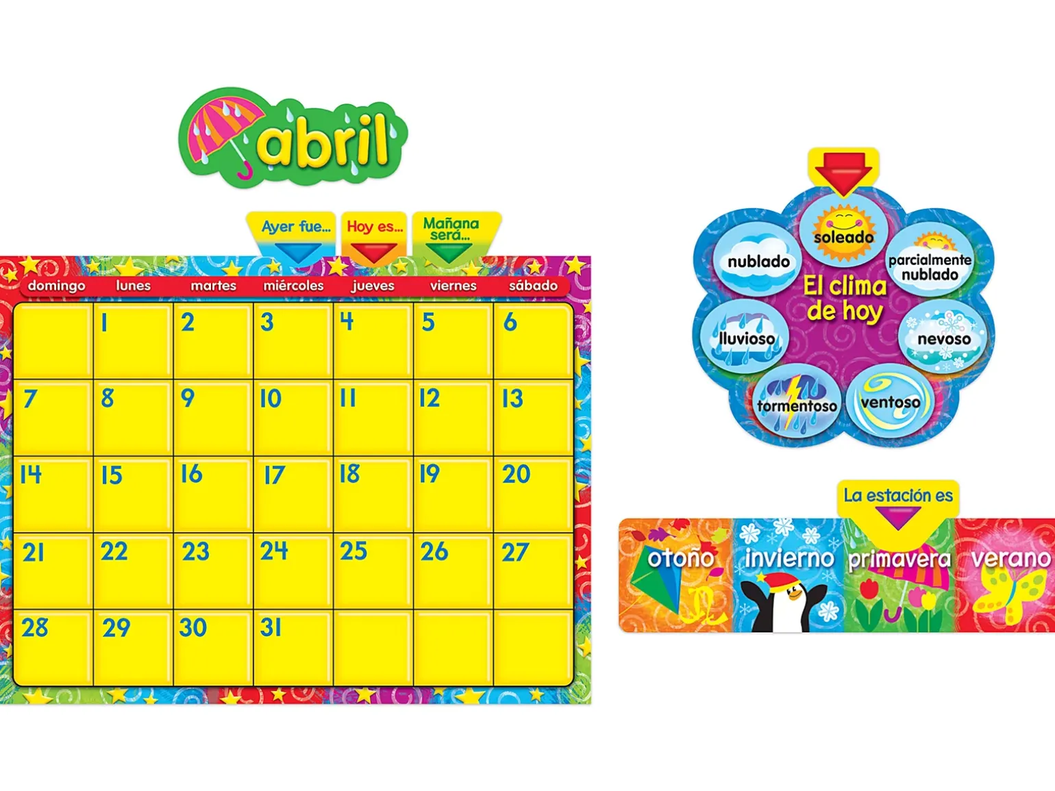 Spanish Write & Wipe Calendar Bulletin Board Set