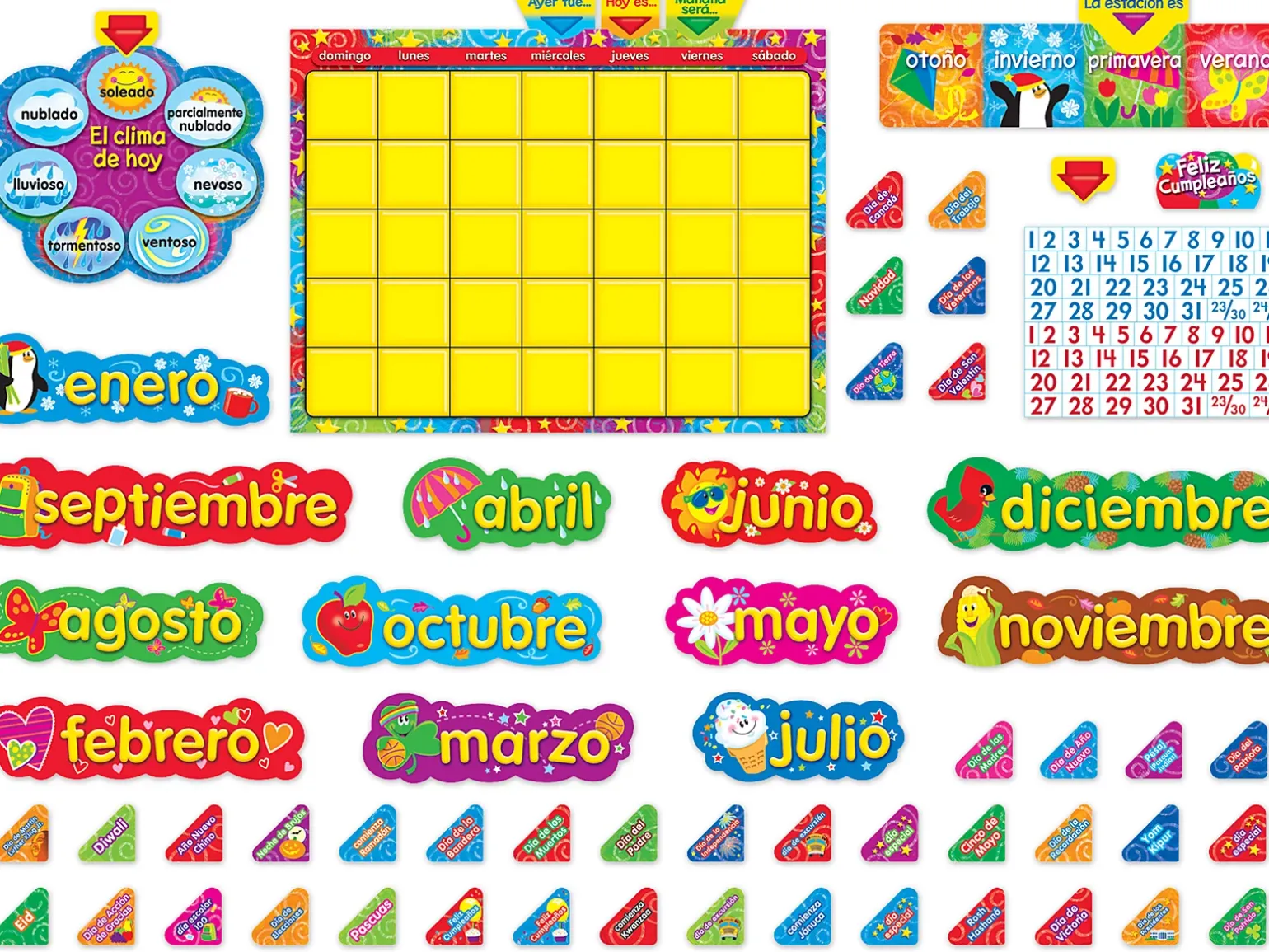 Spanish Write & Wipe Calendar Bulletin Board Set