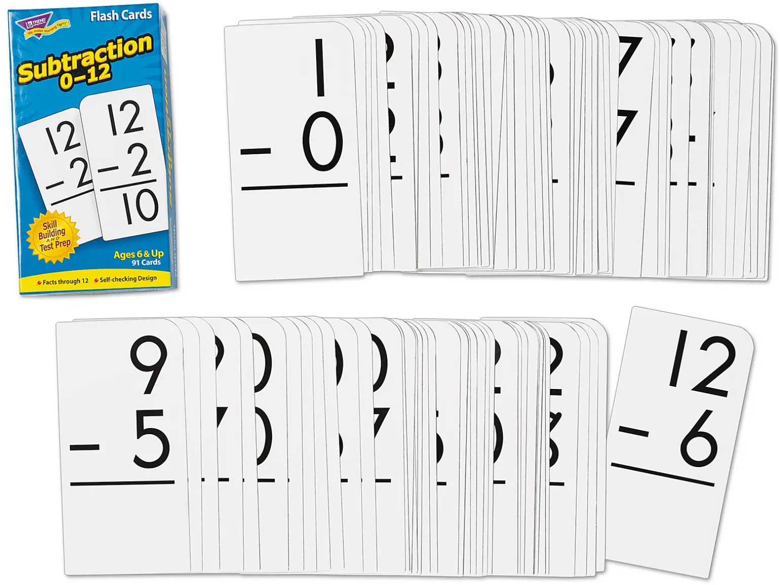 Subtraction 0-12 Flash Cards- 91 Cards