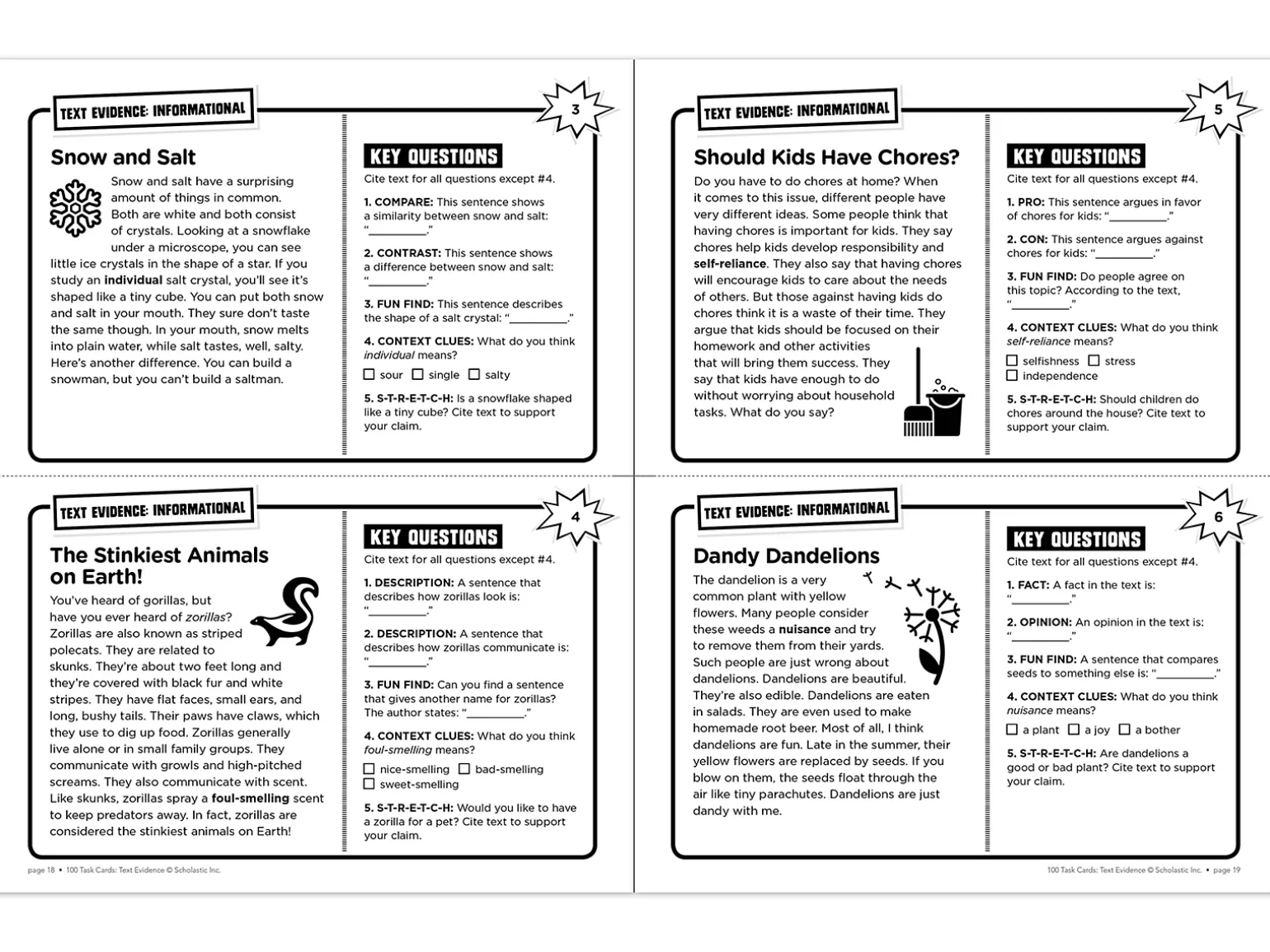 Text Evidence 100 Task Cards Workbook