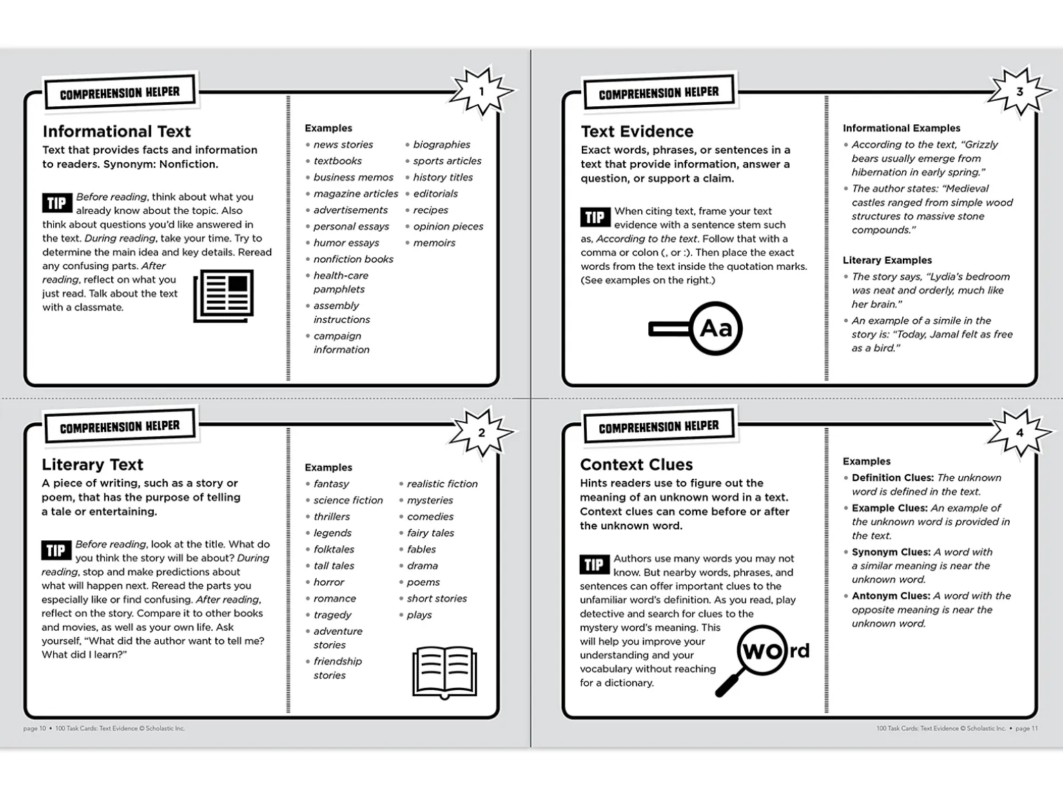 Text Evidence 100 Task Cards Workbook