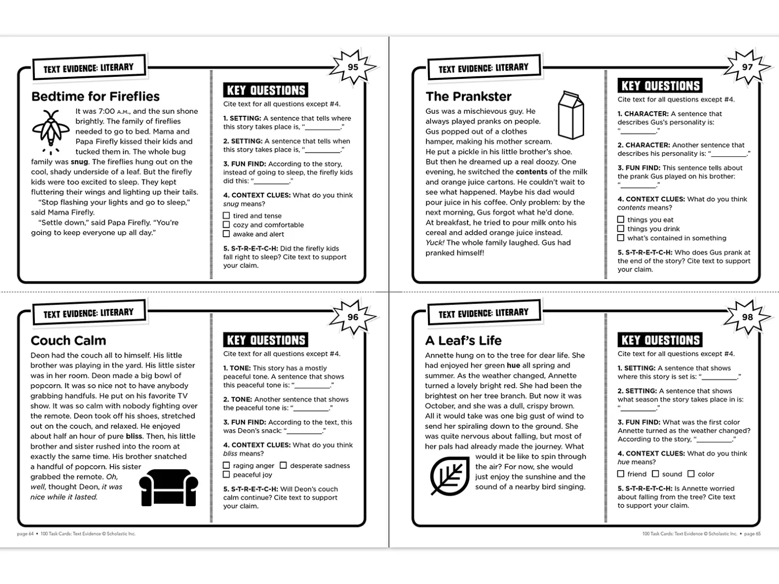 Text Evidence 100 Task Cards Workbook